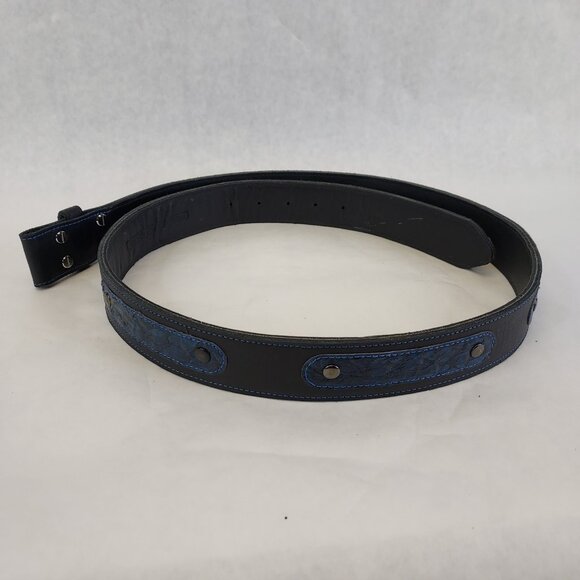 Canadian Custom Leather Western Belt Sz 40 Black Blue Screw Rivet Buckle Loop - Picture 7 of 15